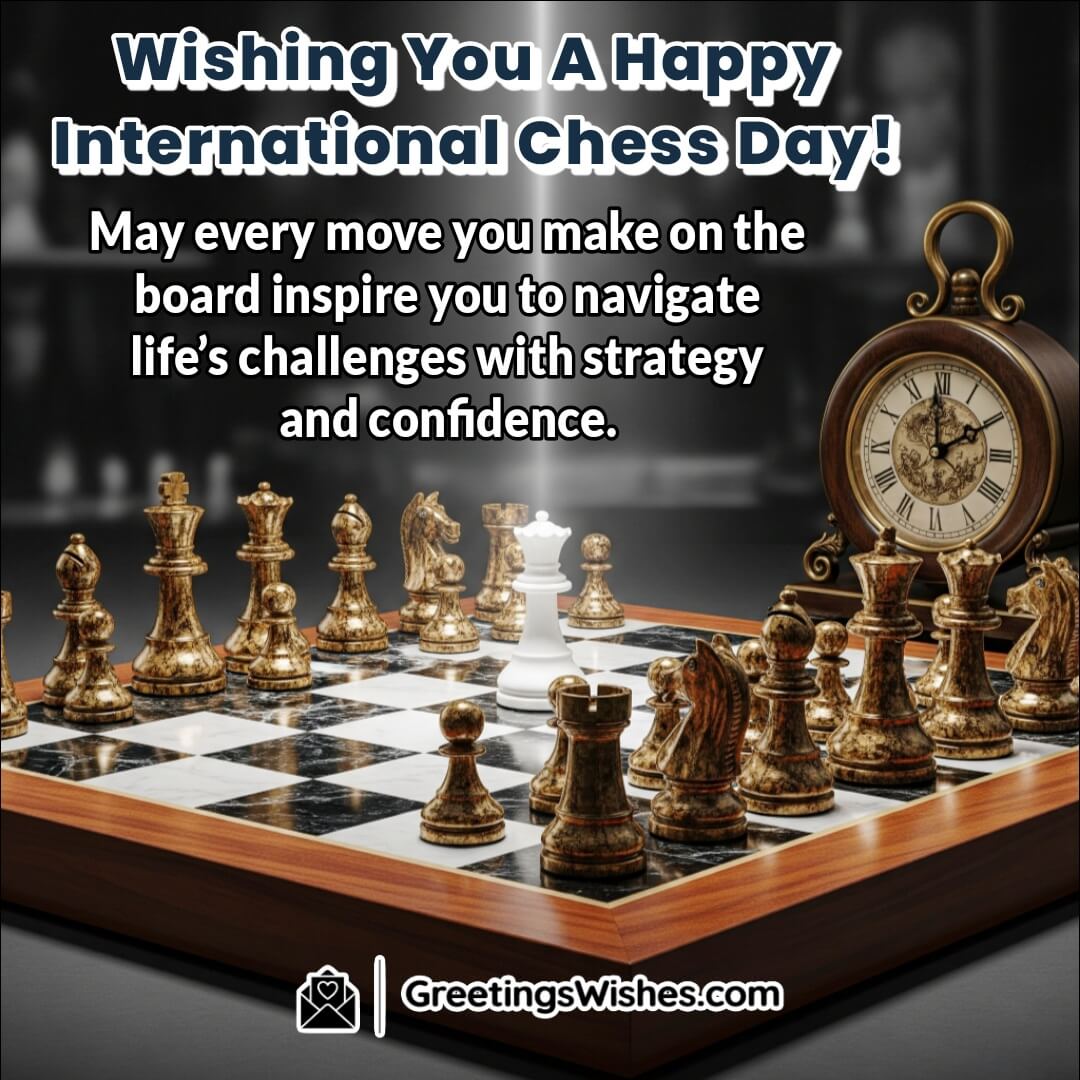 International Chess Day Image featuring a dramatic chessboard with key pieces in focus, symbolizing confidence, thoughtful moves, and strategic life planning.