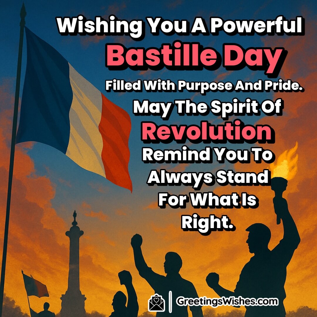 Bastille Day image featuring raised flags, people marching, and fire symbols, symbolizing pride, purpose, and the courage to stand for what is right.