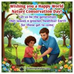 Inspirational Messages On Nature Conservation image featuring a child and elder planting a sapling in a green landscape symbolizing hope, responsibility, and environmental care.