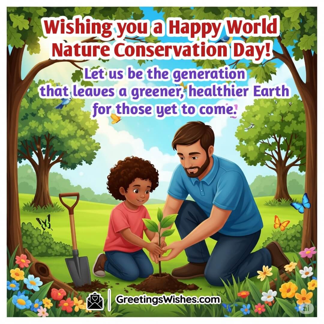 Inspirational Messages On Nature Conservation image featuring a child and elder planting a sapling in a green landscape symbolizing hope, responsibility, and environmental care.