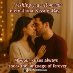 Romantic International Kissing Day, My Love Image featuring a couple in a cozy candlelit setting about to kiss, symbolizing forever love and intimate emotional connection.