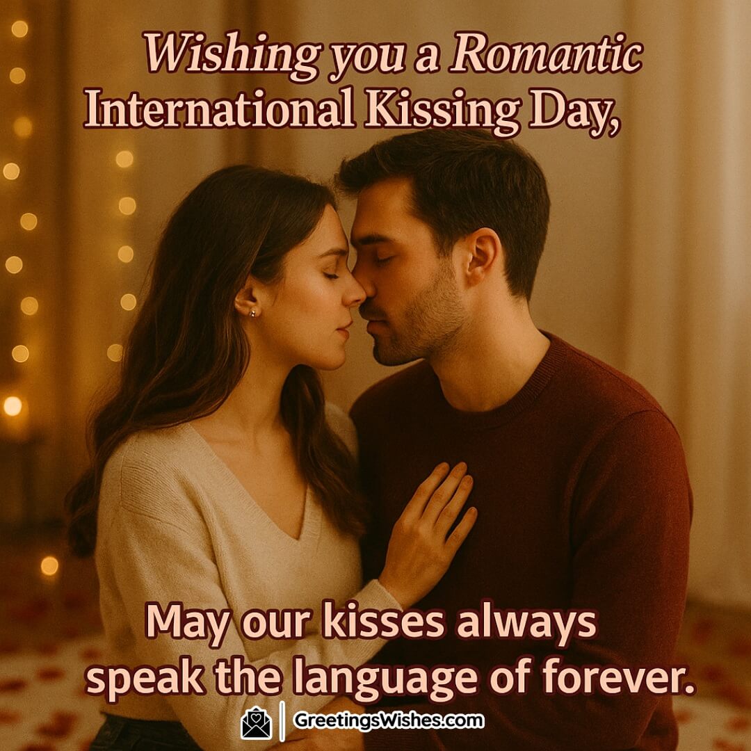 Romantic International Kissing Day, My Love Image featuring a couple in a cozy candlelit setting about to kiss, symbolizing forever love and intimate emotional connection.
