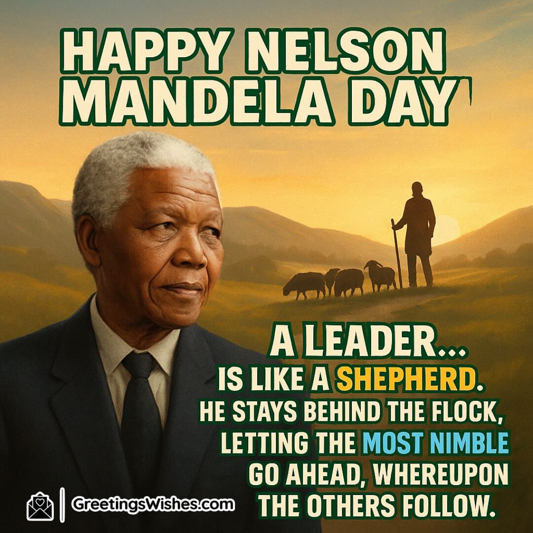 Nelson Mandela Day image featuring Nelson Mandela and a guiding figure among others, symbolizing leadership that empowers by staying behind.