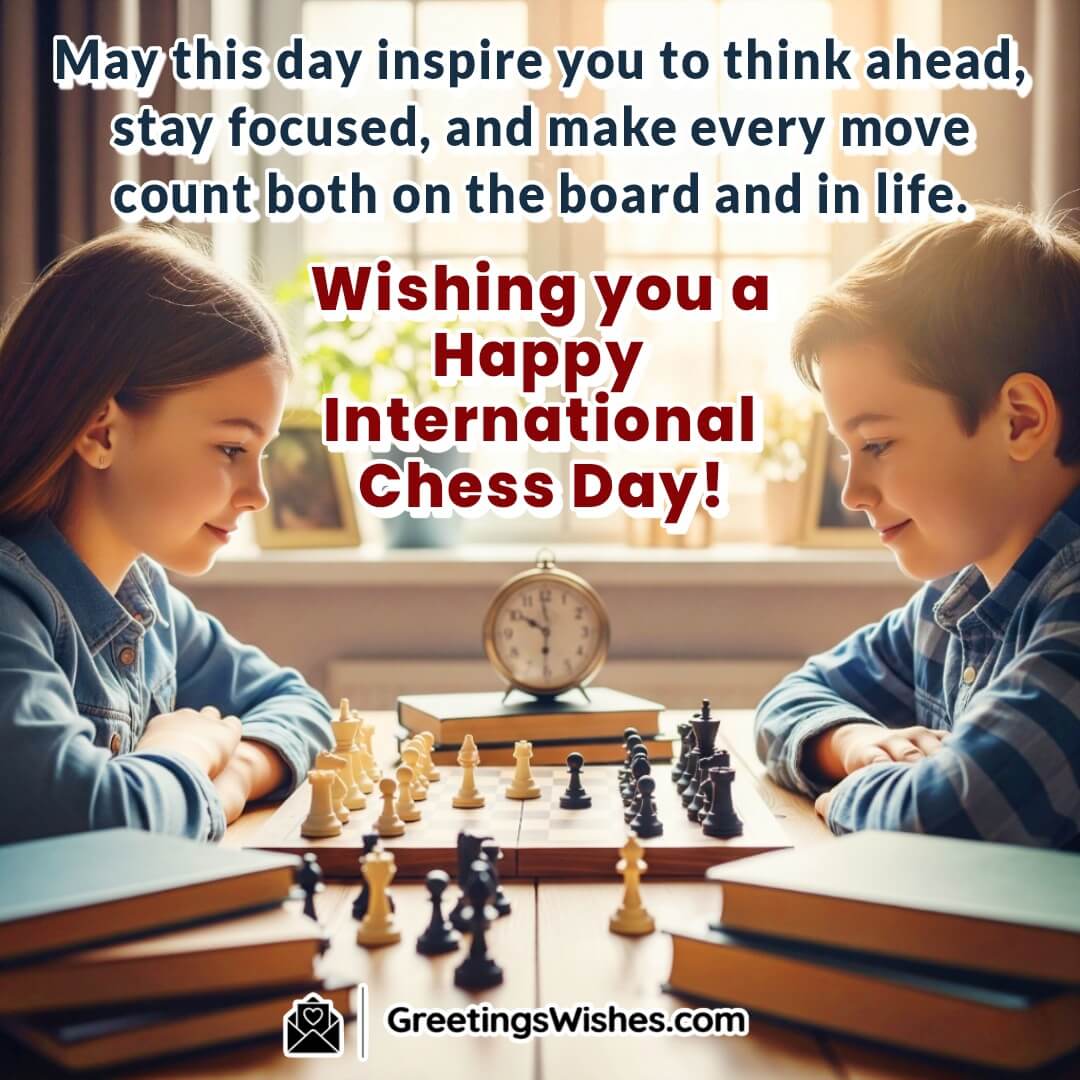 International Chess Day image showing a close-up of a person moving a chess piece while visualizing the full board, symbolizing mindfulness, planning, and future-focused action.
