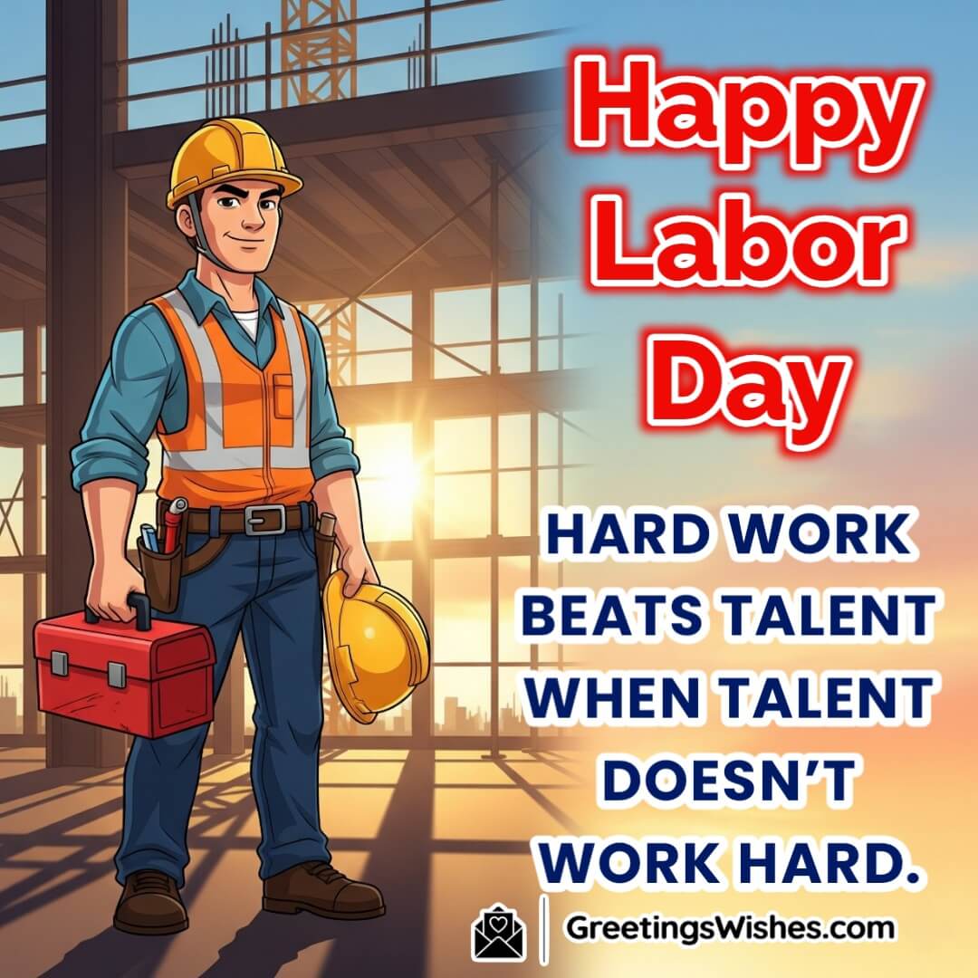 Labor Day image featuring a determined worker standing confidently at a construction site with sunrise light symbolizing strength focus and persistence.