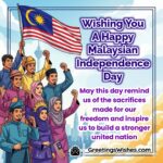 Malaysian Independence Day image featuring people holding the Malaysian flag with warm daylight in the background symbolizing sacrifice freedom and national unity.