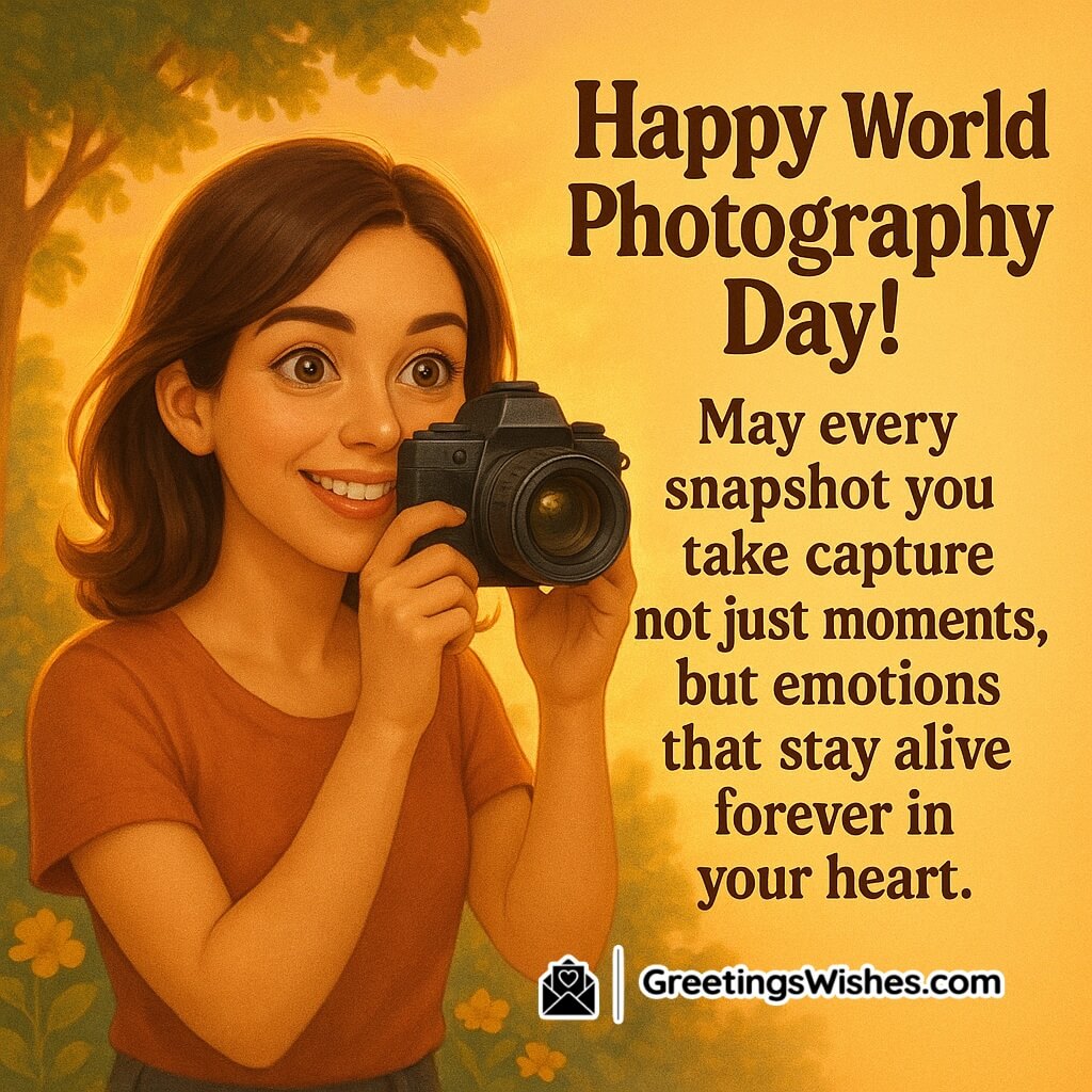 World Photography Day image featuring a girl clicking a sunset photo, symbolizing emotional memories and heartfelt moments.