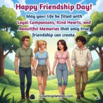 Friendship Day Image featuring a small group of friends walking together in a sunlit park, symbolizing loyalty, warmth, and the joy of meaningful friendship