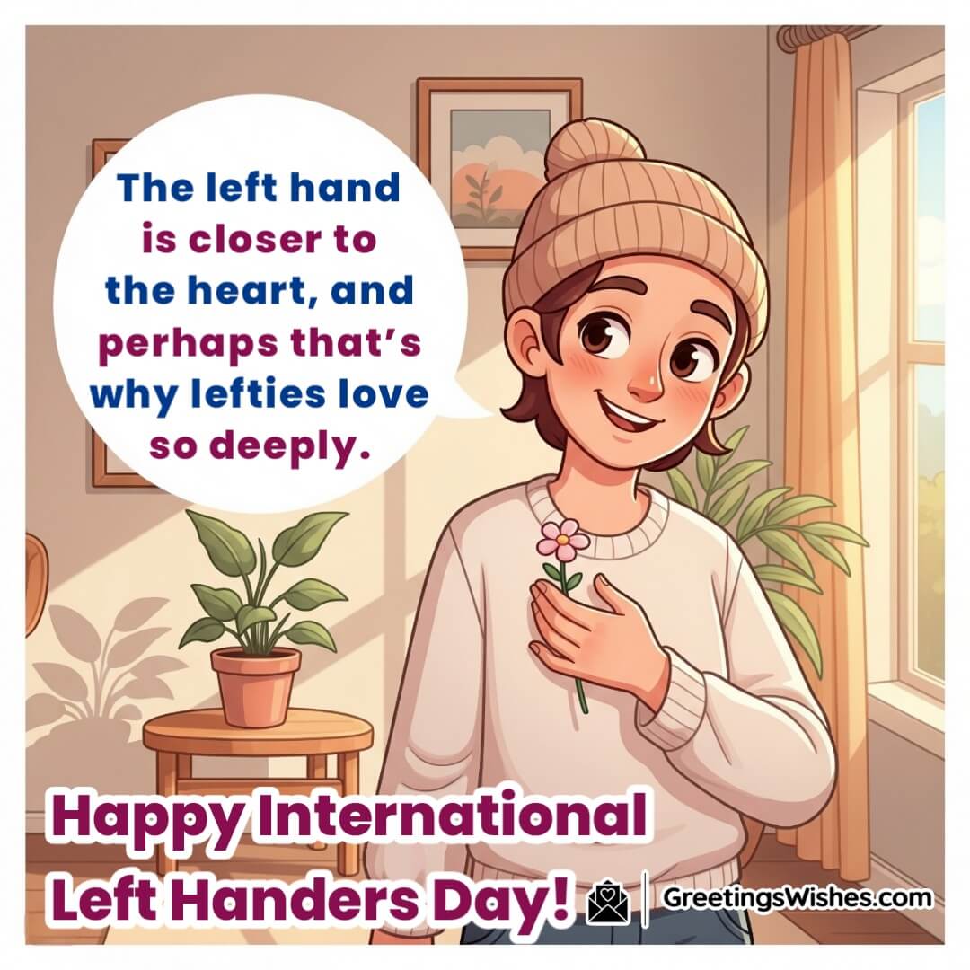 International Left Handers Day Quotes Image featuring a person holding an object close to their heart with their left hand symbolizing deep love and emotional connection.