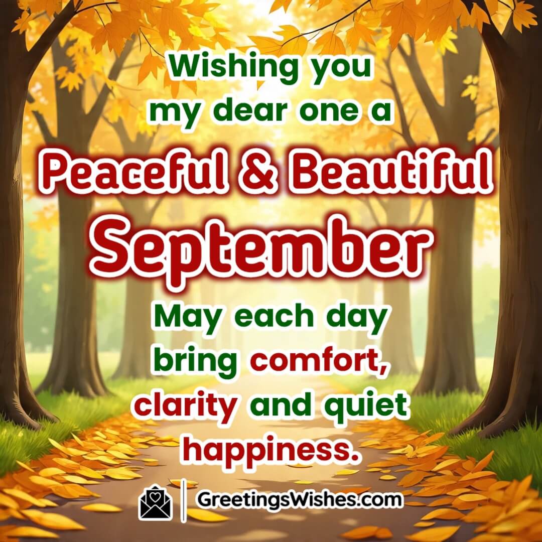 September month image featuring a soft countryside path with falling golden leaves under warm daylight symbolizing comfort clarity and peaceful joy.