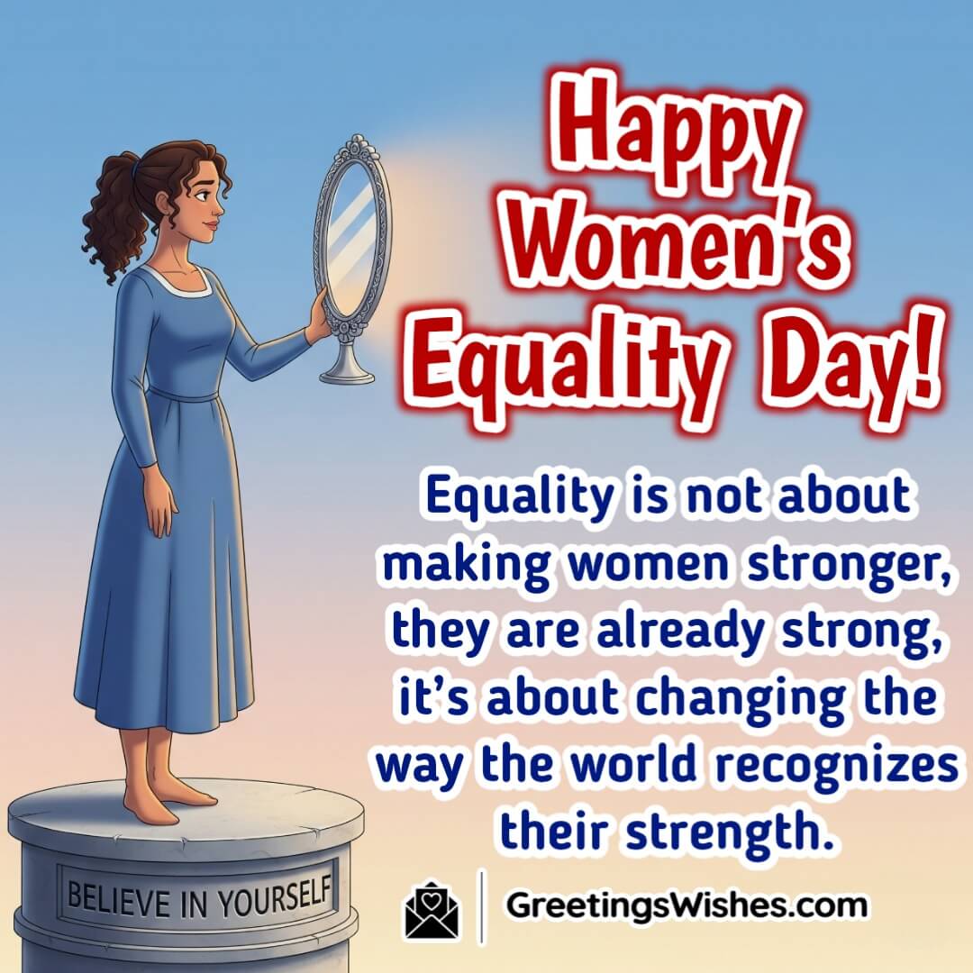 Women’s Equality Day image featuring a woman with strength pose and soft background, symbolizing the recognition of women’s power.