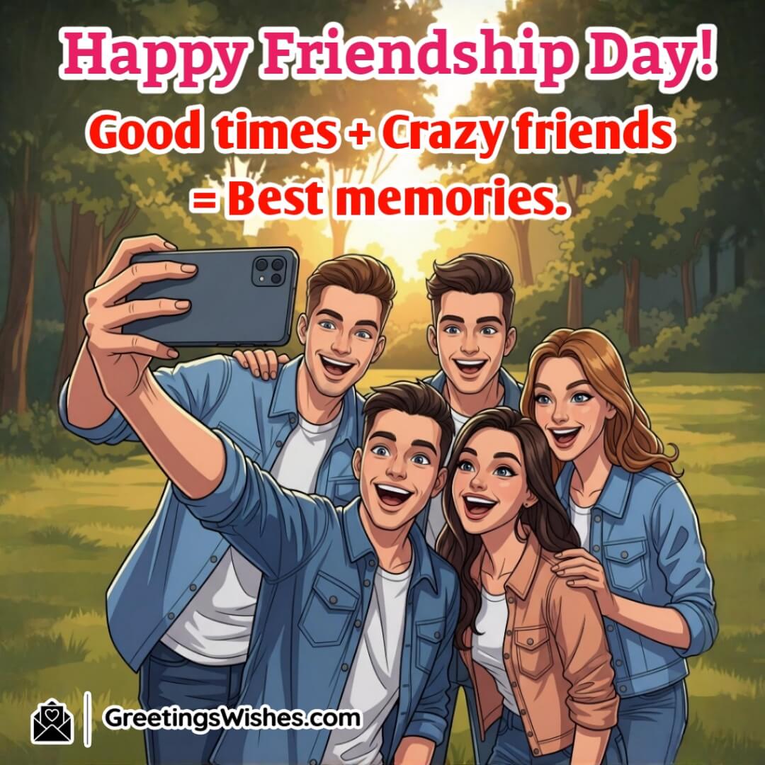 Friendship Day Image featuring friends enjoying taking selfie in an open space, symbolizing fun memories, carefree energy, and the magic of playful friendships.