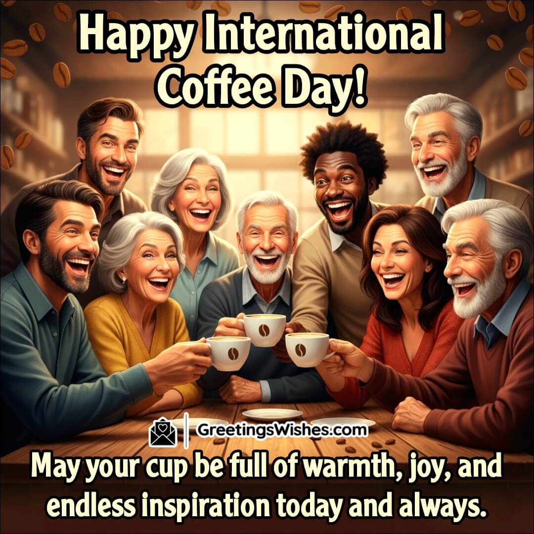 International Coffee Day image featuring two friends happily sharing coffee at a café table symbolizing celebration and togetherness.
