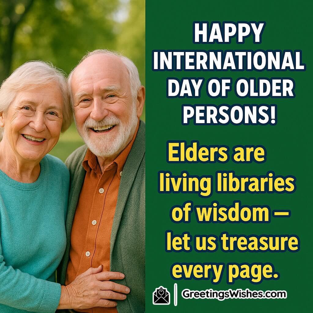 International Day of Older Persons image featuring a smiling elderly couple symbolizing respect, love, and appreciation for seniors.