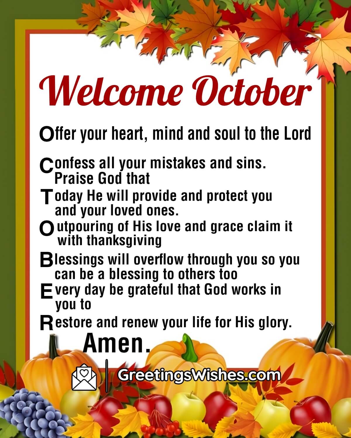 Welcome October Month Christian Prayer Wish