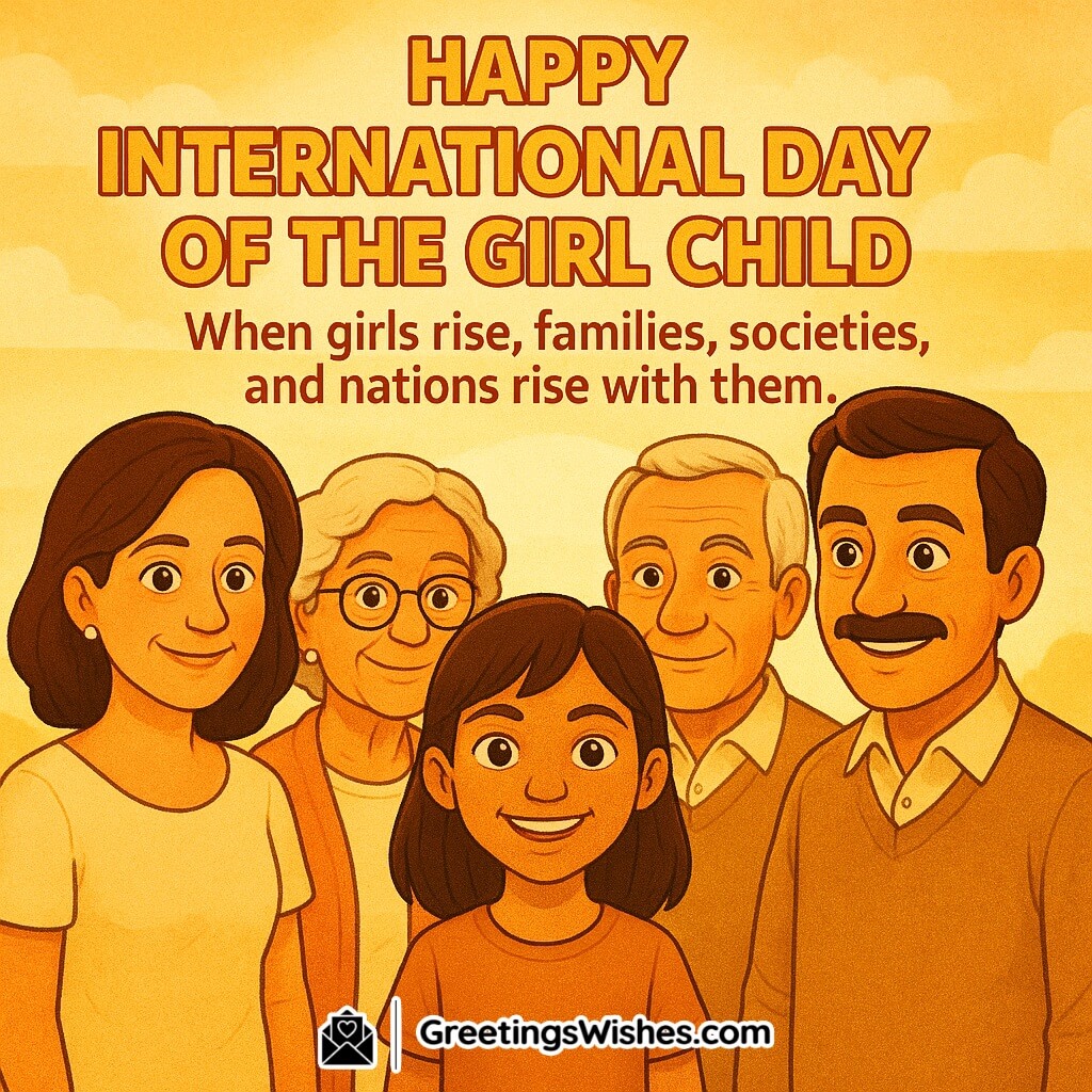 International Day of the Girl Child image featuring girl with her family smiling in sunlight, symbolizing unity, growth, and empowerment.