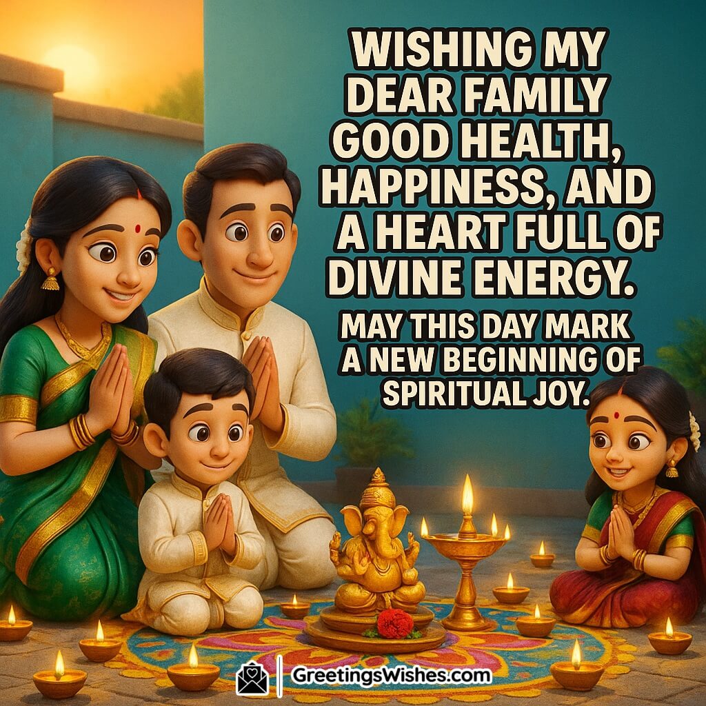 Narak Chaturdashi image featuring a joyful family performing morning puja surrounded by diyas and rangoli, symbolizing health, happiness, and new spiritual beginnings.