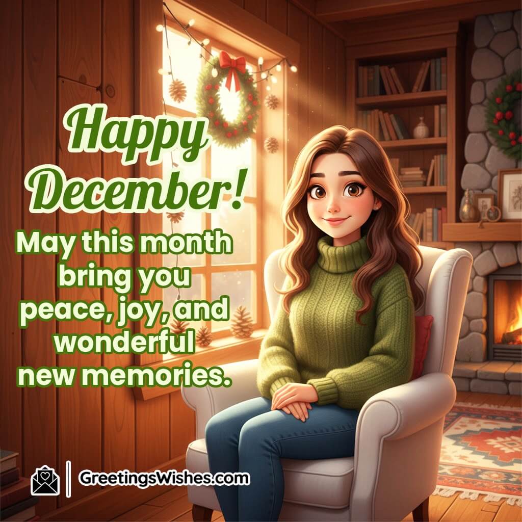 Happy December wish image featuring a warm seasonal setting symbolizing comfort and cheerful new memories.