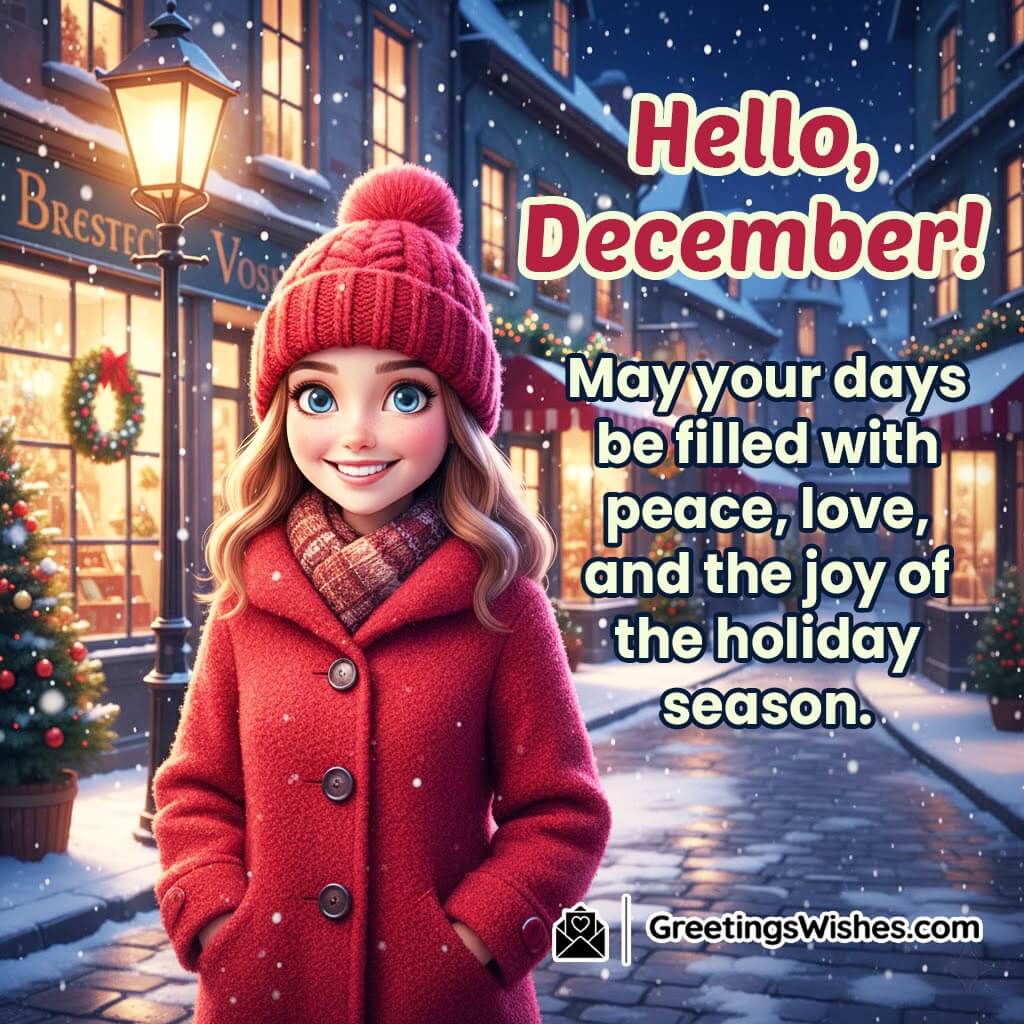 Hello December message image featuring a gentle winter atmosphere symbolizing a peaceful beginning to the month.