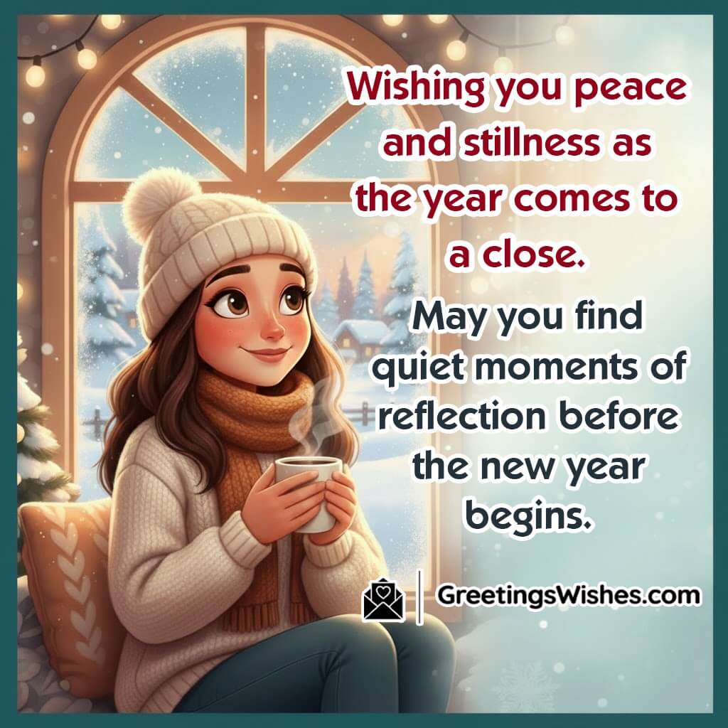 Peaceful Year End Message Image featuring a peaceful winter atmosphere with a calm expressive figure and soft light, symbolizing stillness, clarity, and gentle moments of thought.