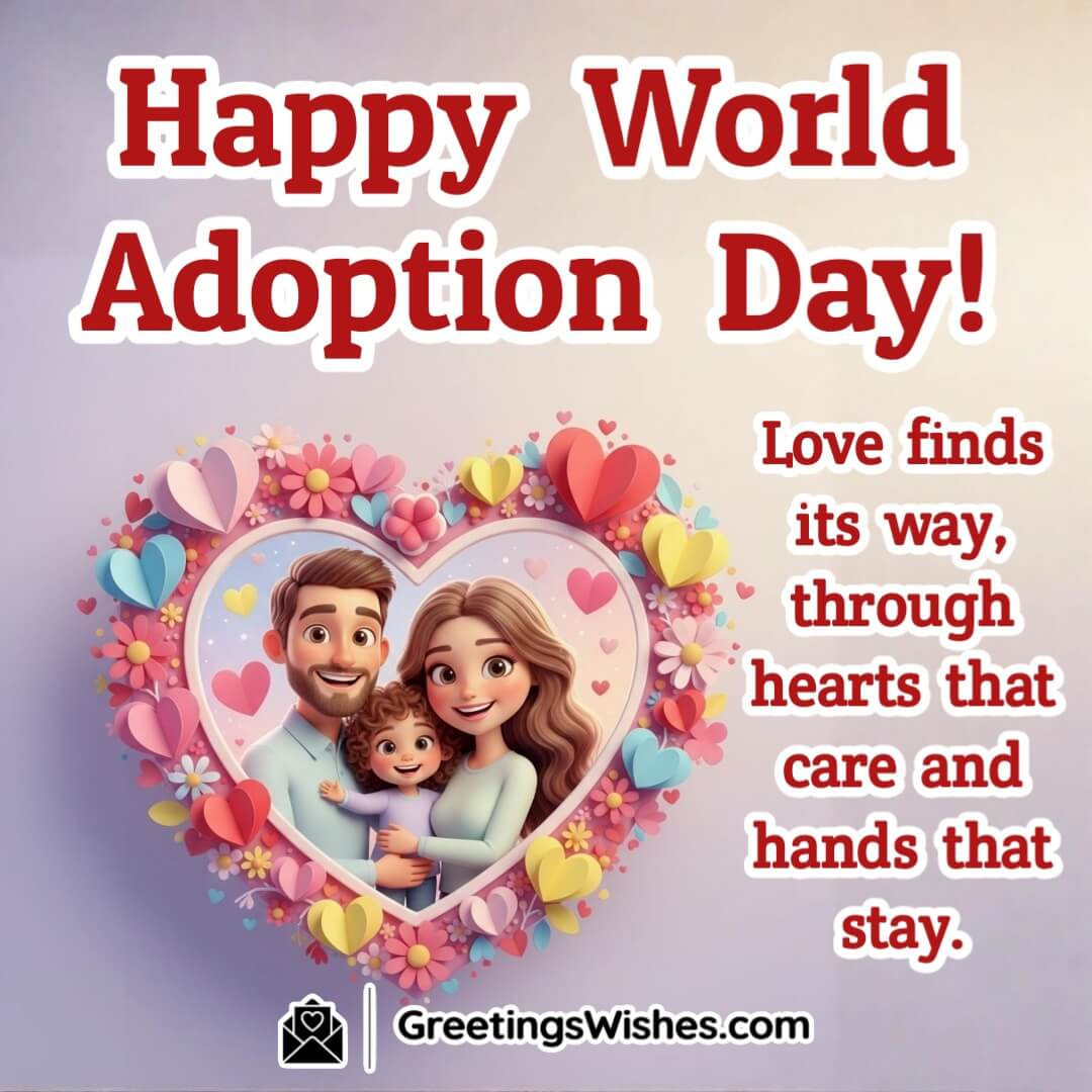 World Adoption Day image featuring intertwined hands of parents and a child glowing in sunlight, symbolizing unity, faith, and the everlasting bond of love.