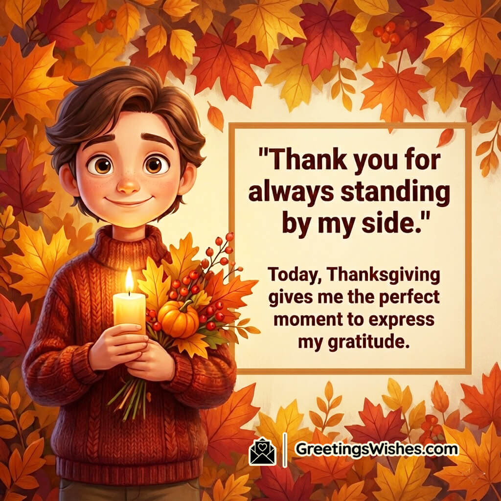Thanksgiving image featuring a person holding a festive candle or leaf bouquet in warm autumn lighting, symbolizing support, thankfulness, and heartfelt appreciation.