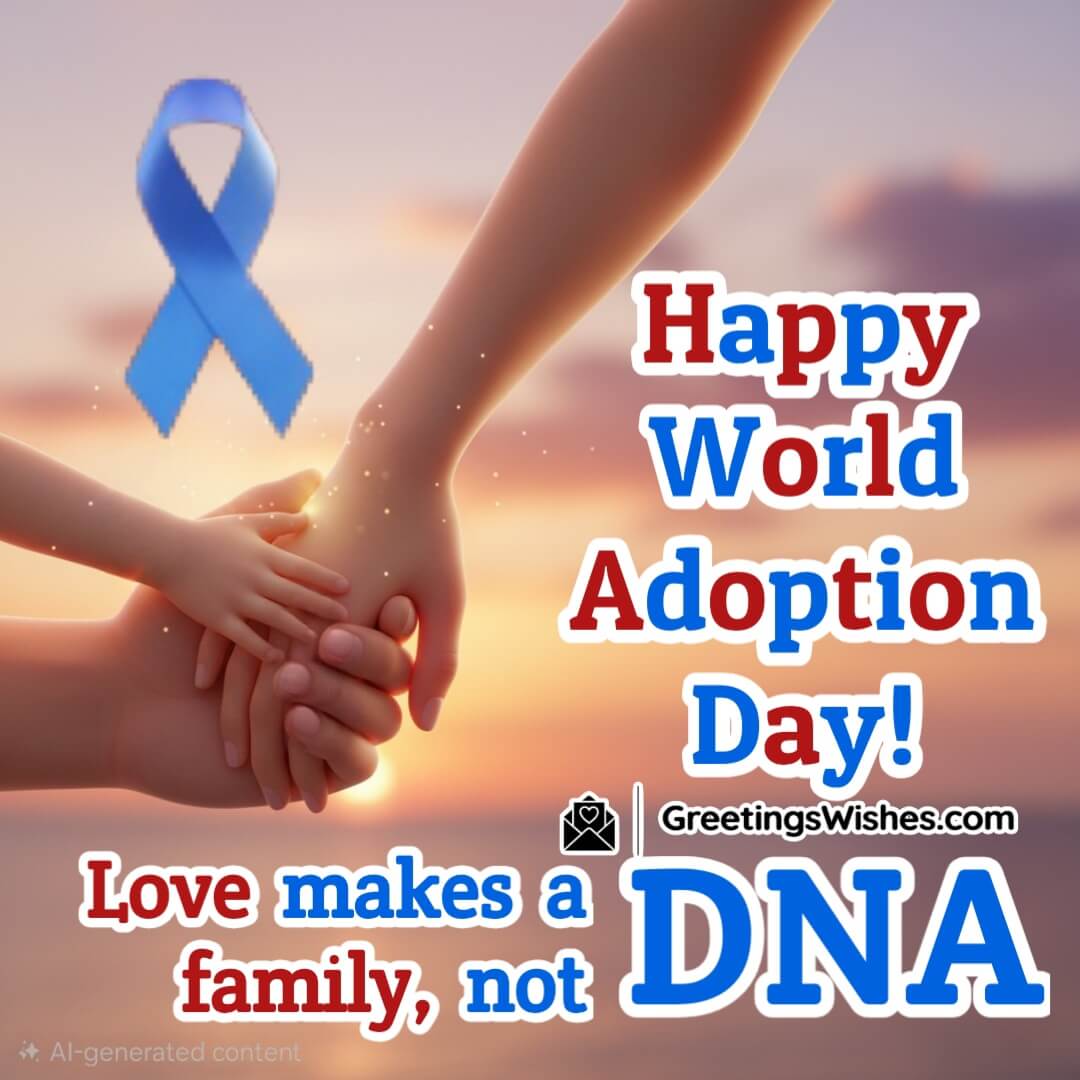 World Adoption Day image featuring a heart-shaped collage of smiling families and children, symbolizing love, connection, and the essence of family.