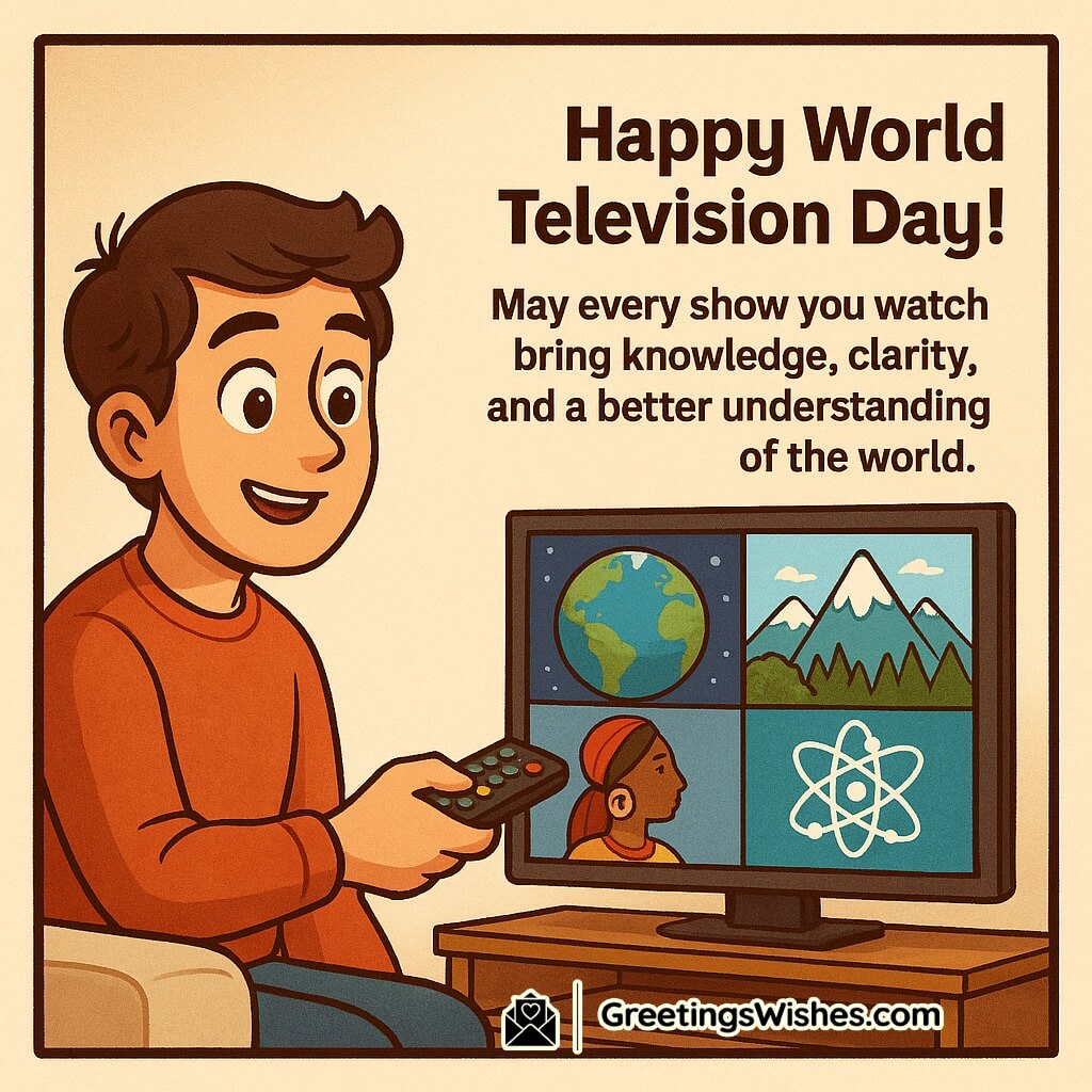 World Television Day image featuring a person switching TV channels showing science, nature, culture, and world understanding, symbolizing clarity, learning, and global perspective.