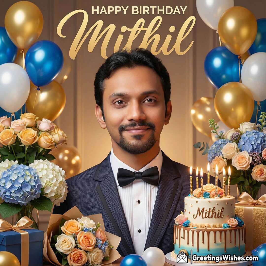 Birthday Photo Wish With Balloons And Cake