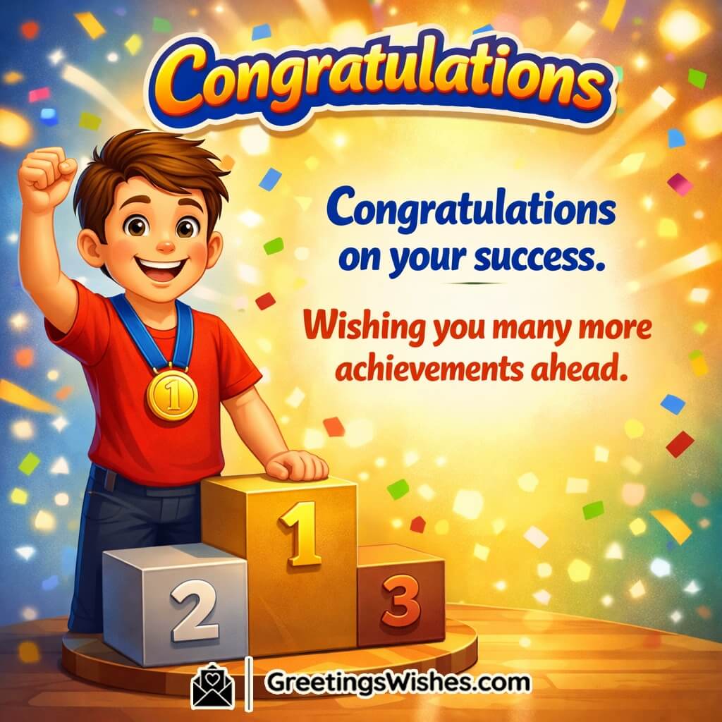 Congratulations success and future achievements message image featuring a medal and celebratory lights, symbolizing progress, confidence, and more wins ahead.
