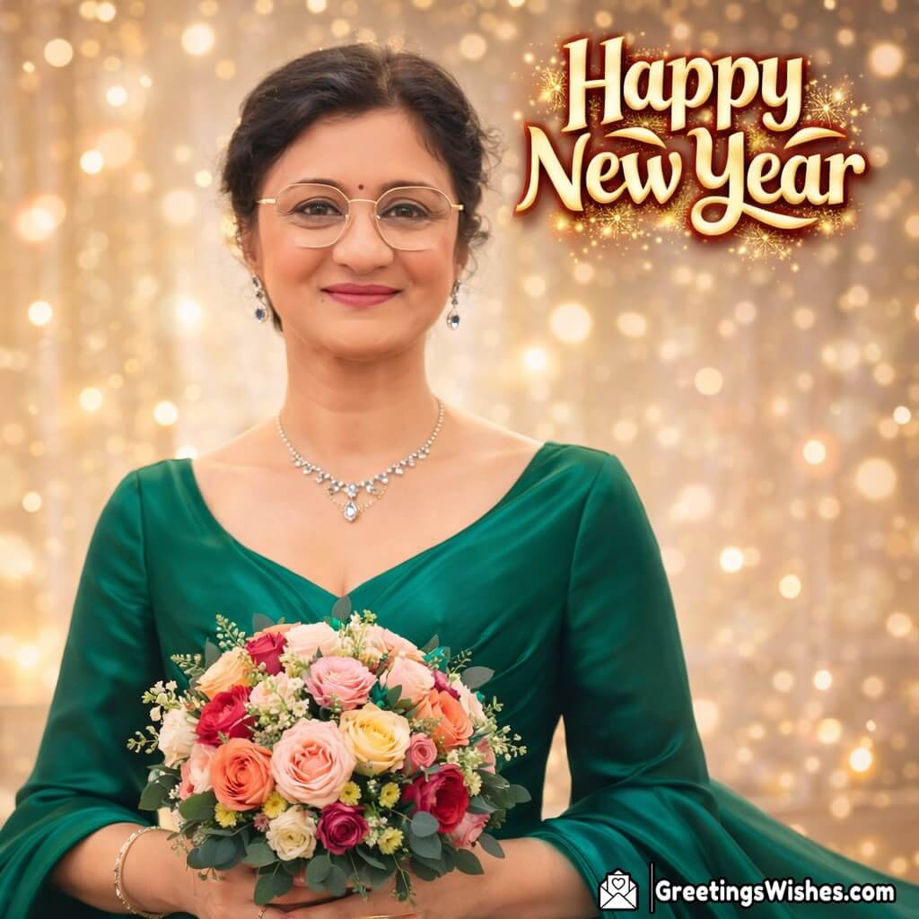 Customised Happy New Year Colourful Flower Bouquet Photo