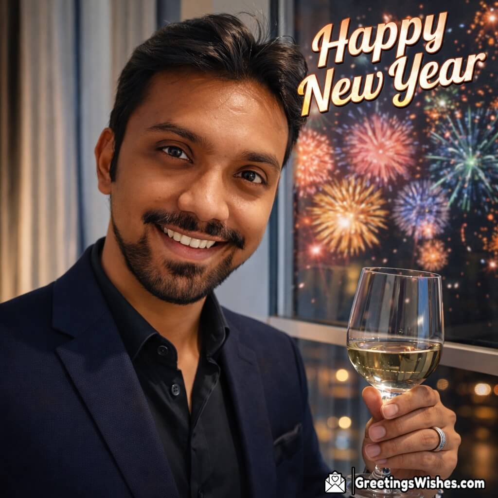 Customised Happy New Year Fireworks Wine Glass Night Photo