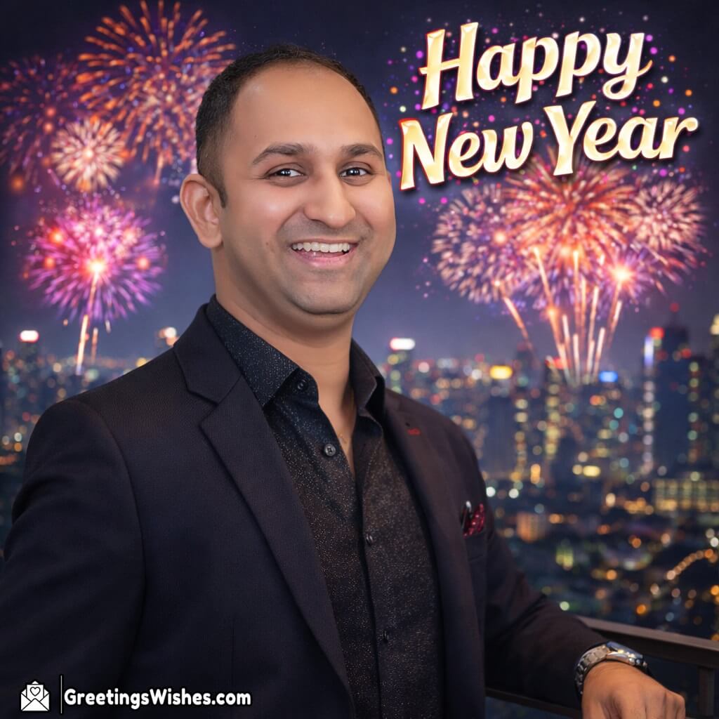 Customised Happy New Year Rooftop Fireworks Photo