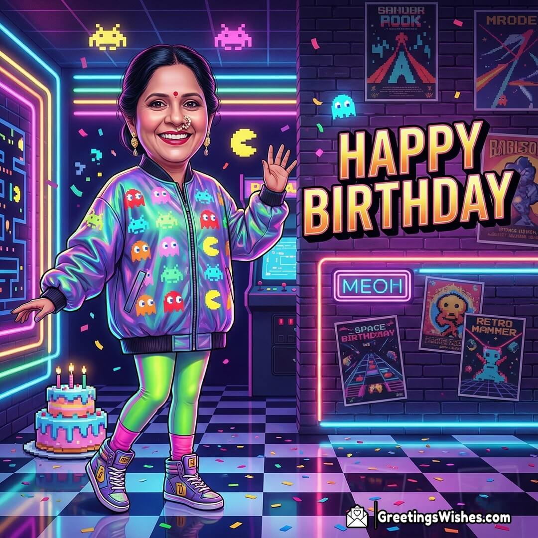 Customized 80s Arcade Caricature Birthday Photo