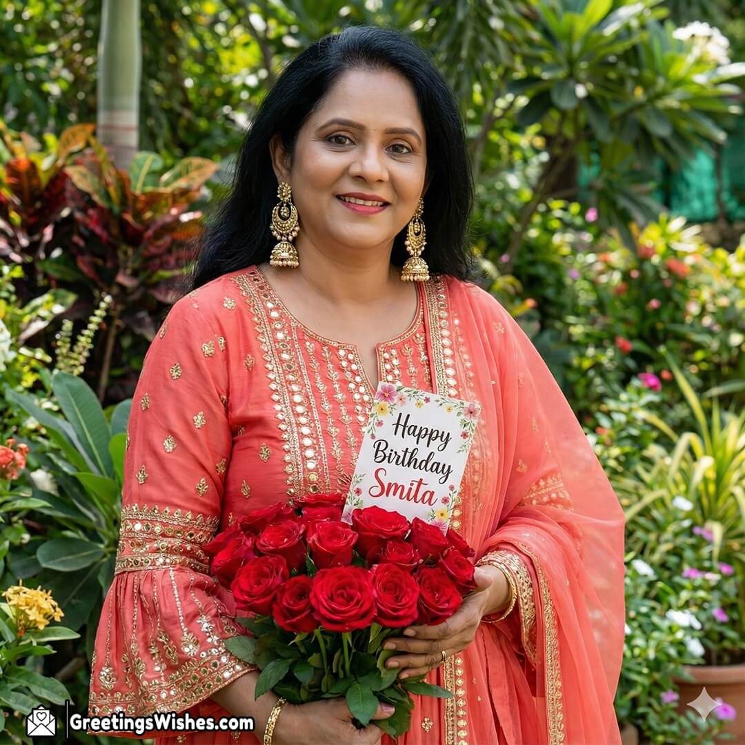 Elegant Birthday Photo Wish With Rose Bouquet