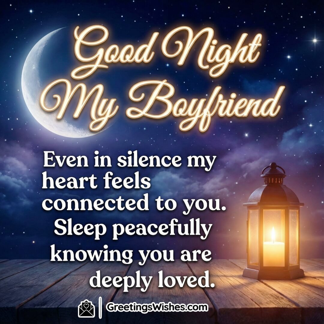 Emotional Good Night Messages For Boyfriend image featuring a glowing lantern on a wooden table under a star filled sky with a big moon, symbolizing warmth safety and heartfelt love in quiet moments.