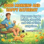 Good morning and happy saturday image featuring a bright weekend morning scene, symbolizing joy, freshness, and pleasant surprises.
