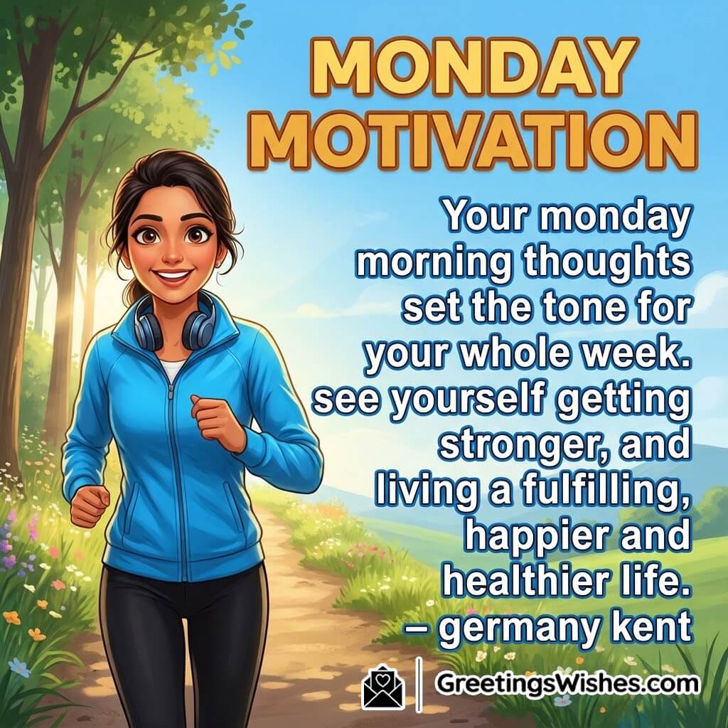 Monday motivation image featuring a bright morning trail scene with an energetic woman, symbolizing strength, clarity, and the start of a healthier week.