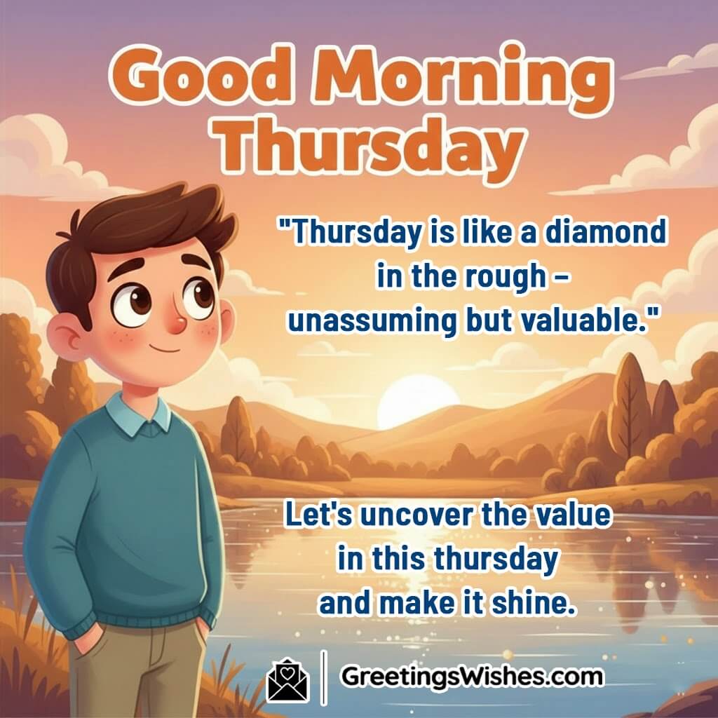 Good Morning Thursday Inspiration Image featuring a lakeside sunrise scene, symbolizing hidden potential, value, and inner brilliance.