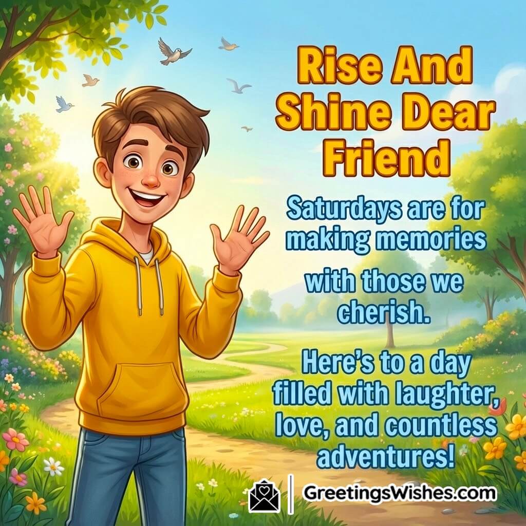 Happy saturday friend image featuring a joyful morning scene, symbolizing friendship, laughter, and shared adventures.