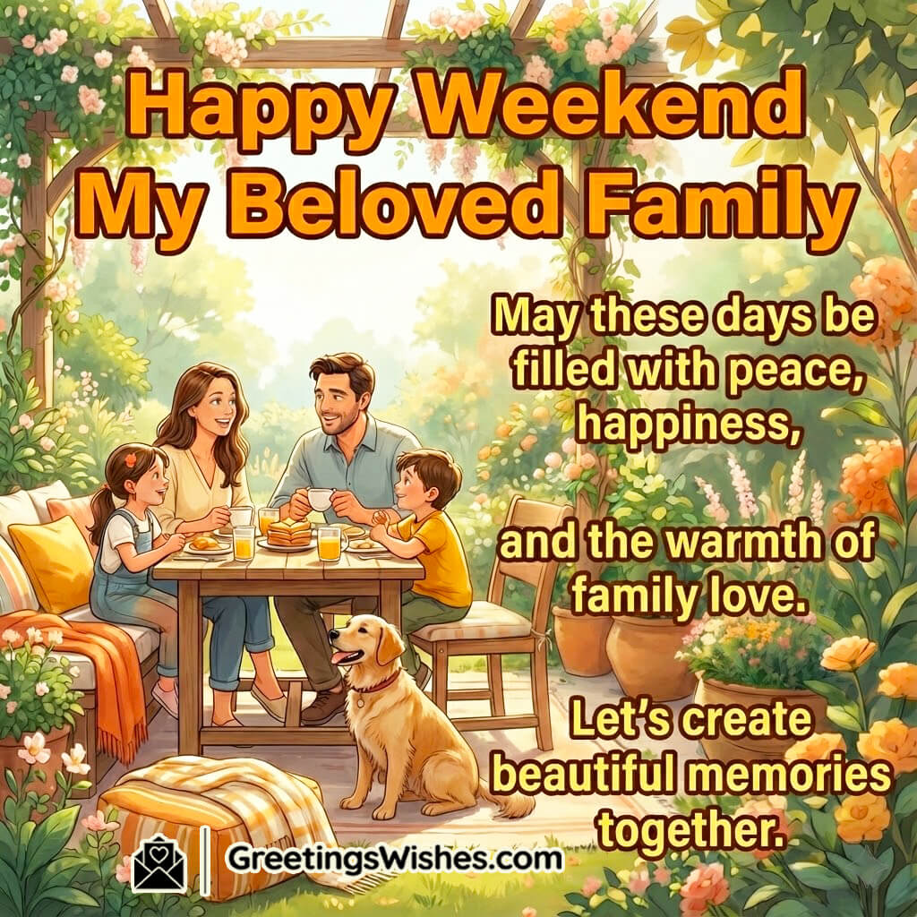 Happy weekend family image featuring loved ones spending time together in a warm setting, symbolizing peace, happiness, and togetherness.