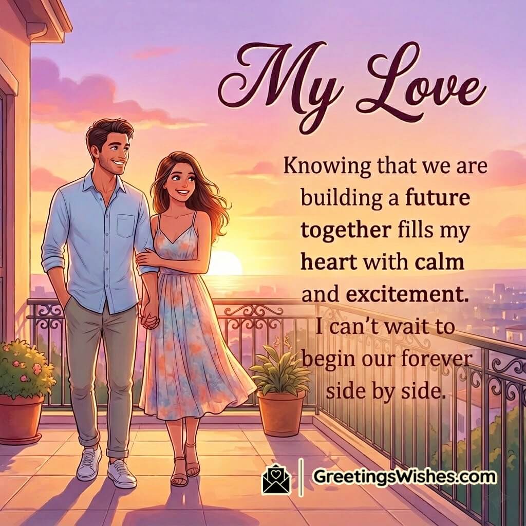 Love Note For Your Fiancé Or Fiancée image featuring a couple looking toward the horizon at sunset, symbolizing shared dreams, commitment, and togetherness.