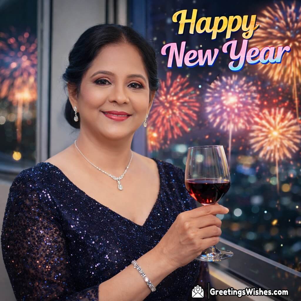 Order Happy New Year Night Fireworks Wine Glass Photo