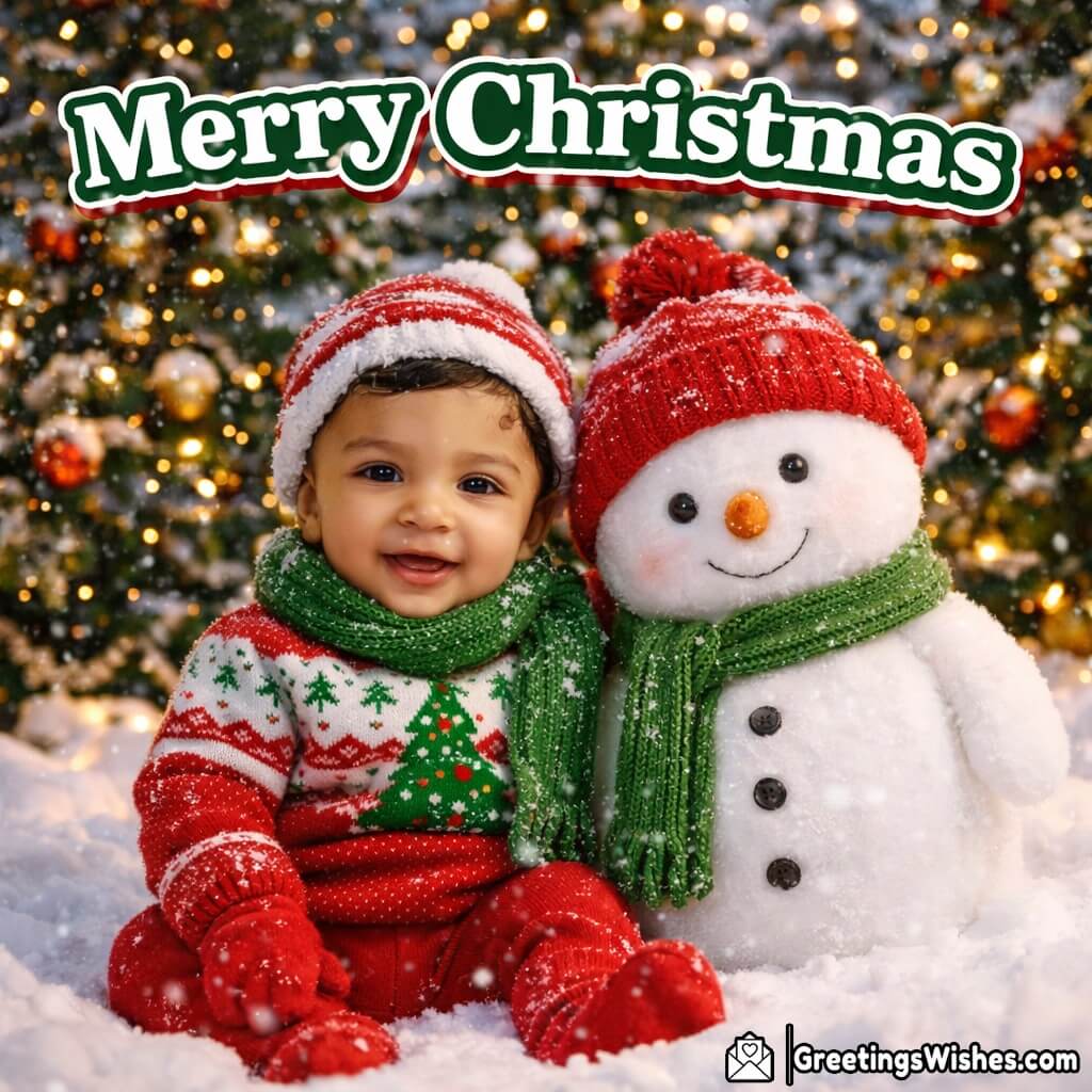 Order Merry Christmas Kid With Snowman Photo