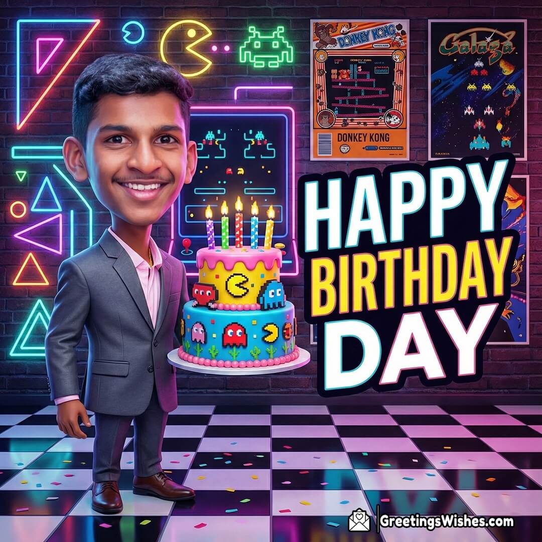 Order Retro Arcade Caricature Birthday Photo Wish