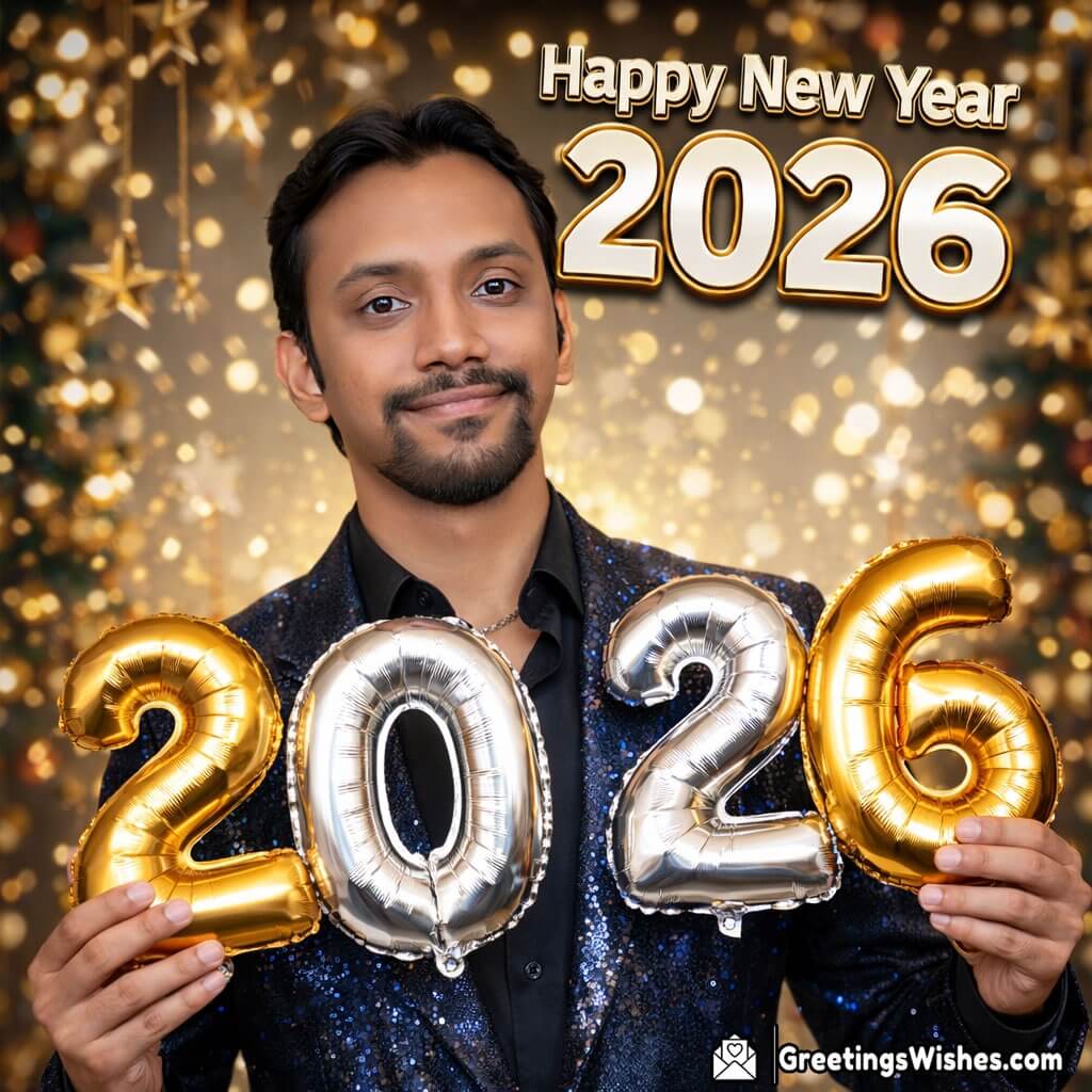 Personalised Happy New Year 2026 Balloon Numbers Photo