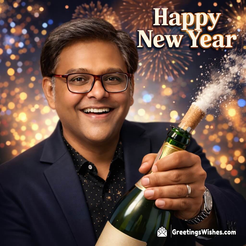 Personalised Happy New Year Champagne Bottle Cork Pop Photo