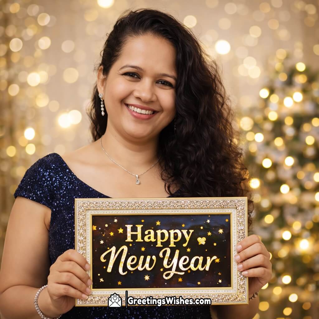 Personalised Happy New Year Holding Frame Celebration Image