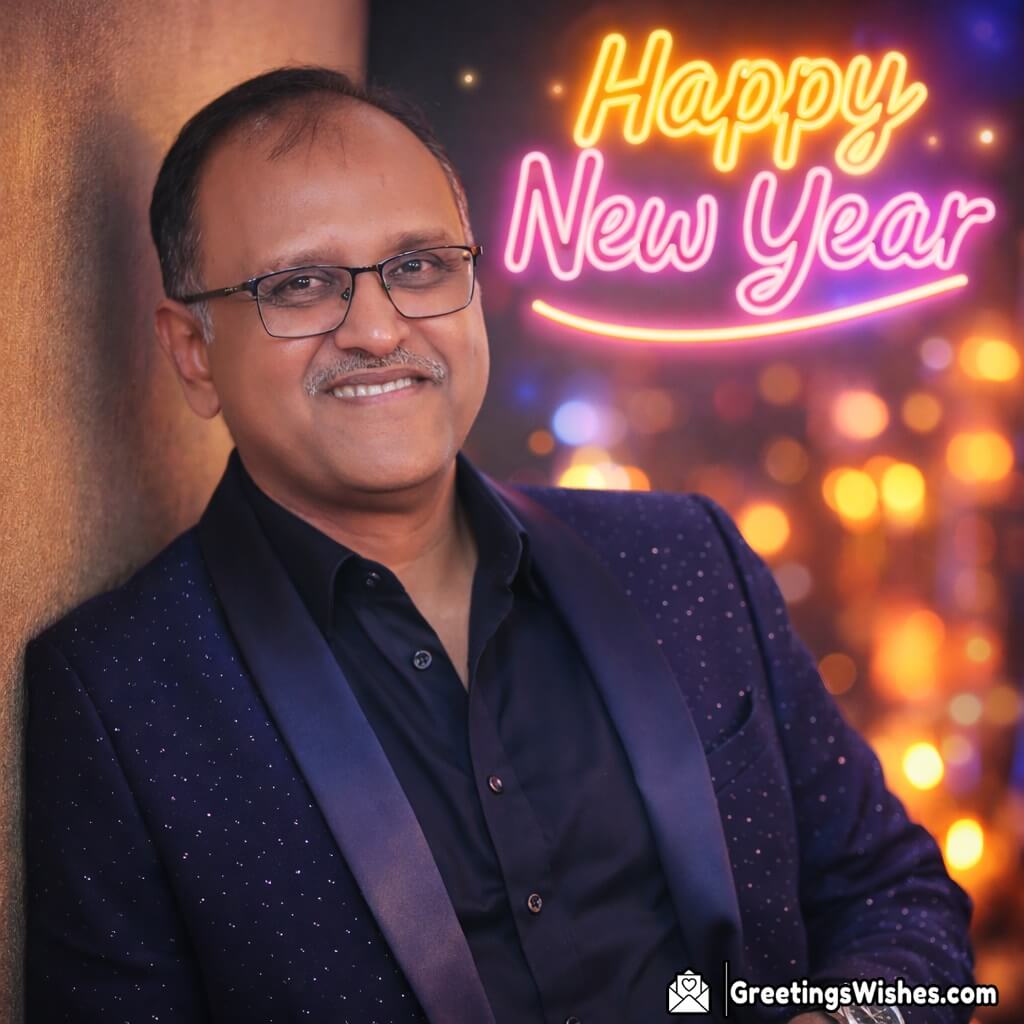 Personalised Happy New Year Luxury Neon Reflection Party Photo