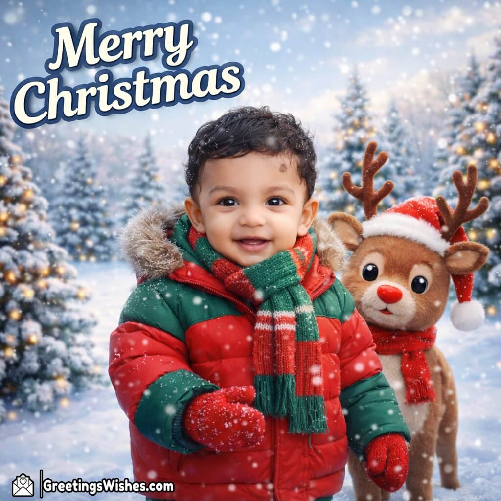 Personalised Merry Christmas Kid With Reindeer